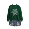 Women's Black & White Snowflake Round Neck Long Sleeve Hoodie - Christmas Casual Fashion for Autumn/Winter.