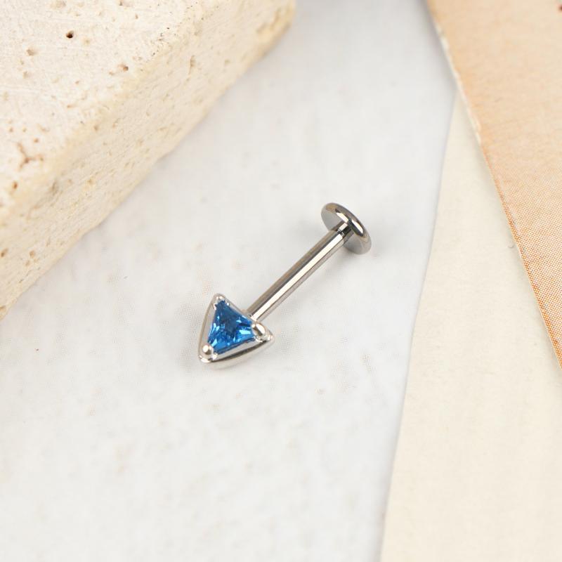 G23 Titanium Inlaid Zircon Cat Ear Shaped Ear Bone Stud Lip Stud Internal Thread Piercing Jewelry