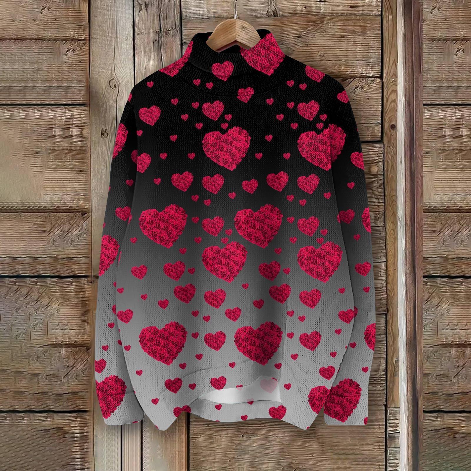 

Женская мода, повседневная водолазка с круглым вырезом и длинными рукавами, с принтом ко Дню святого Валентина, трикотажный топ M