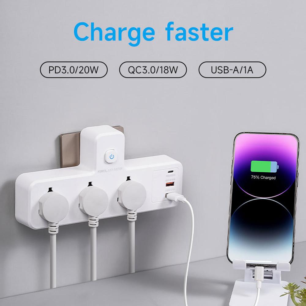 6-in-1 Cube Electrical Extender Outlet Power Adaptor Household Multi Plug Extension SocketPD3.0 20W USB Wall Charger