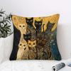 2D Flat- Vintage Art Nouveau Cats Throw Pillow Cover Gustav Klimt Style Decorative Cushion Case