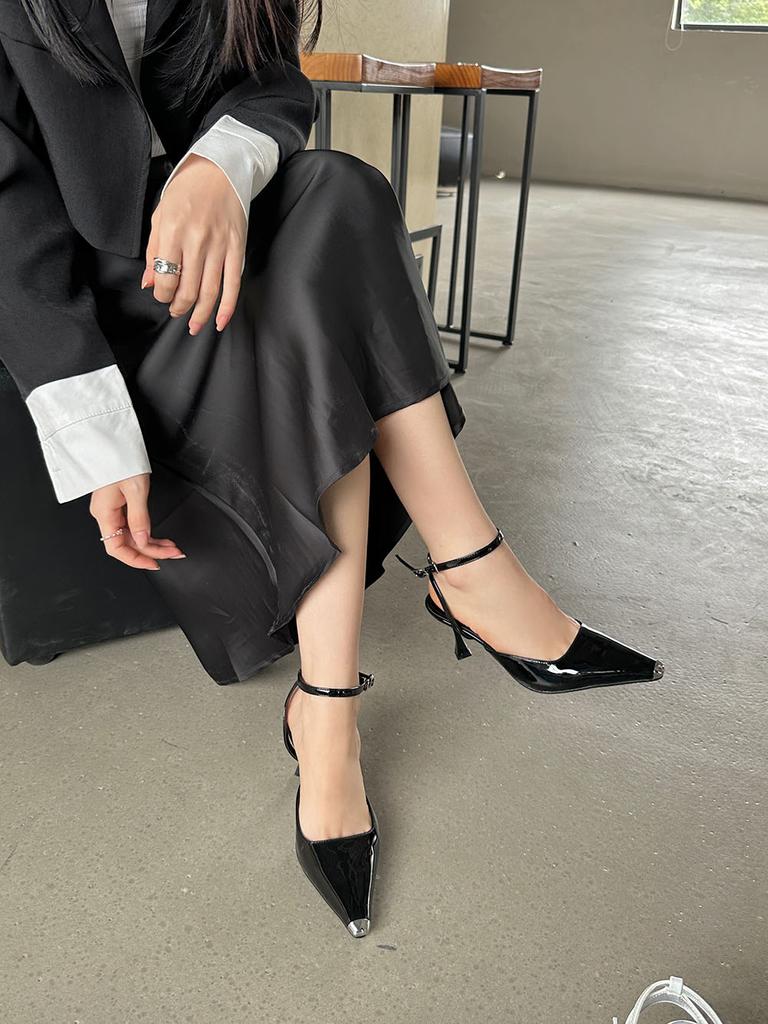 Fashion Pointed Toe Women Sandals Black Silver White Summer Dress Shoes Thin High Heels Ankle Strap Party Pumps Wedding Sexy Pumps 35-39
