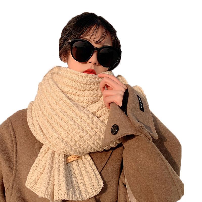 New solid color handmade gift Christmas scarf women's winter thickened versatile knitted wool scarf men