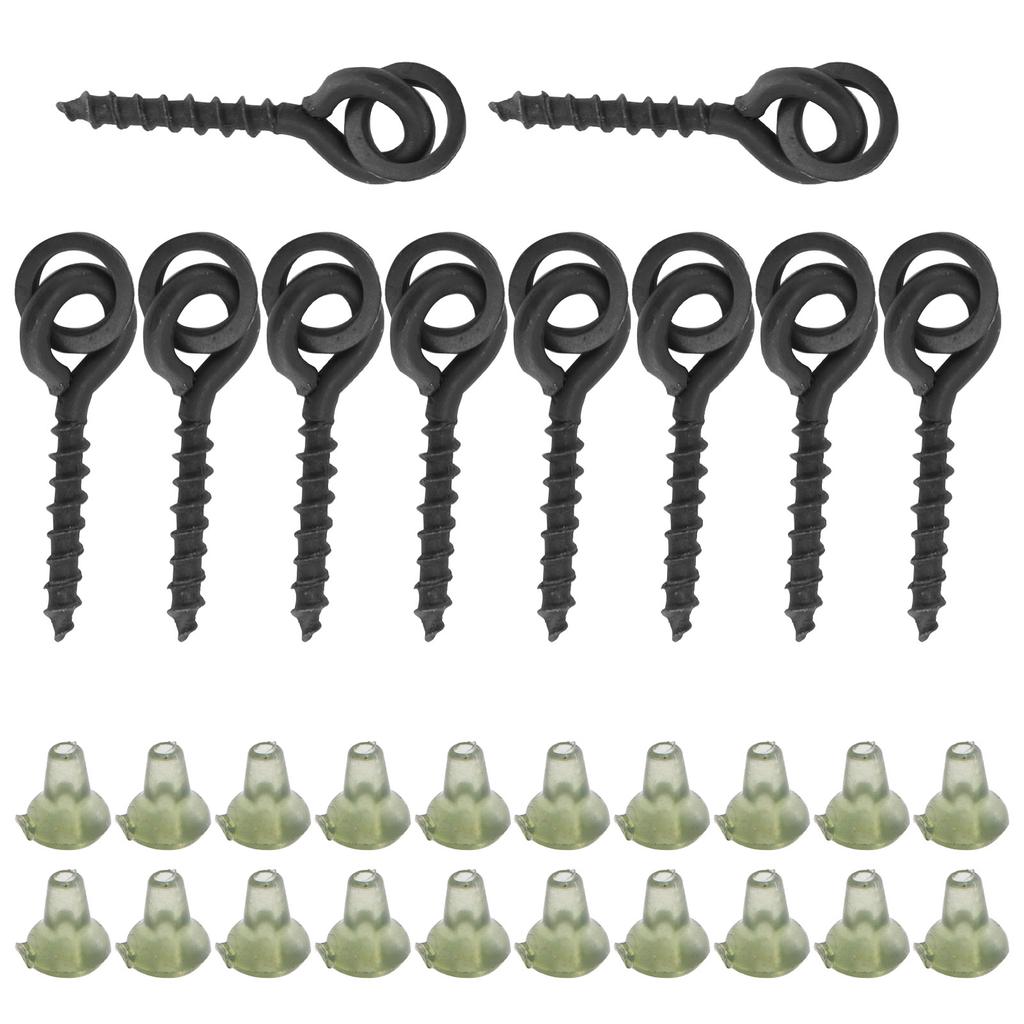 10Pcs Bait Screws with 20pcs Oval Rings Carp Rig Ring Stops Carp Fishing Tackle Hook ScrewGreen