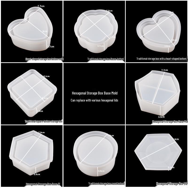 Poppy Epoxy Silicone Mold: Round, Square, Hexagonal, and Heart-Shaped Storage Boxes
