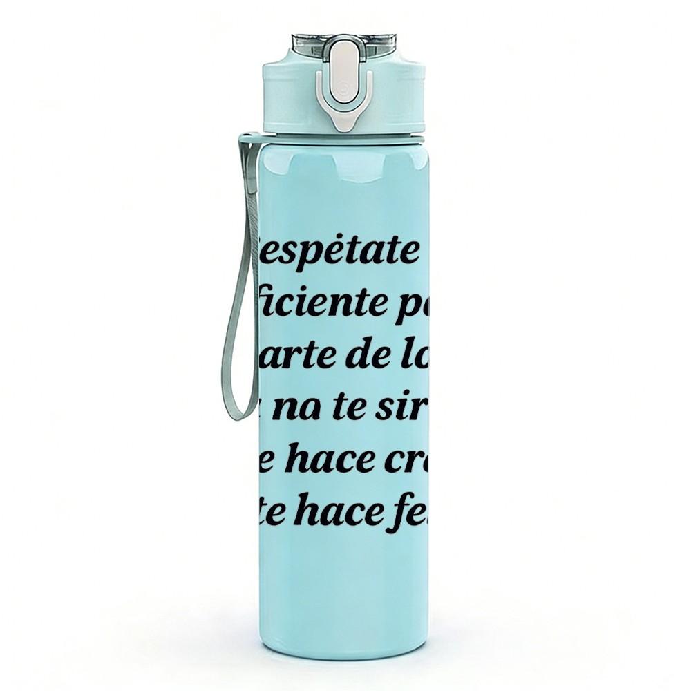 1PC Spanish Quote Text Art 750ml Color Plastic Sports Water Bottle Leakproof Flip Straw Lid Suitable for Sports Office Home Use