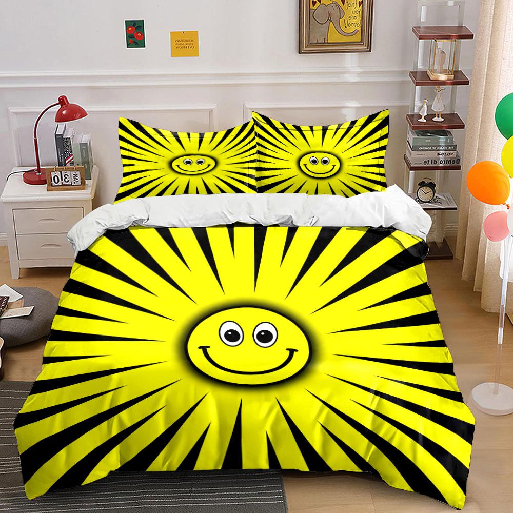 Yellow smiley face sunburst. Bedding sets Duvet cover sets Duvet covers Pillowcases(1*Duvet Cover 2*Pillowcases without duvet insert)