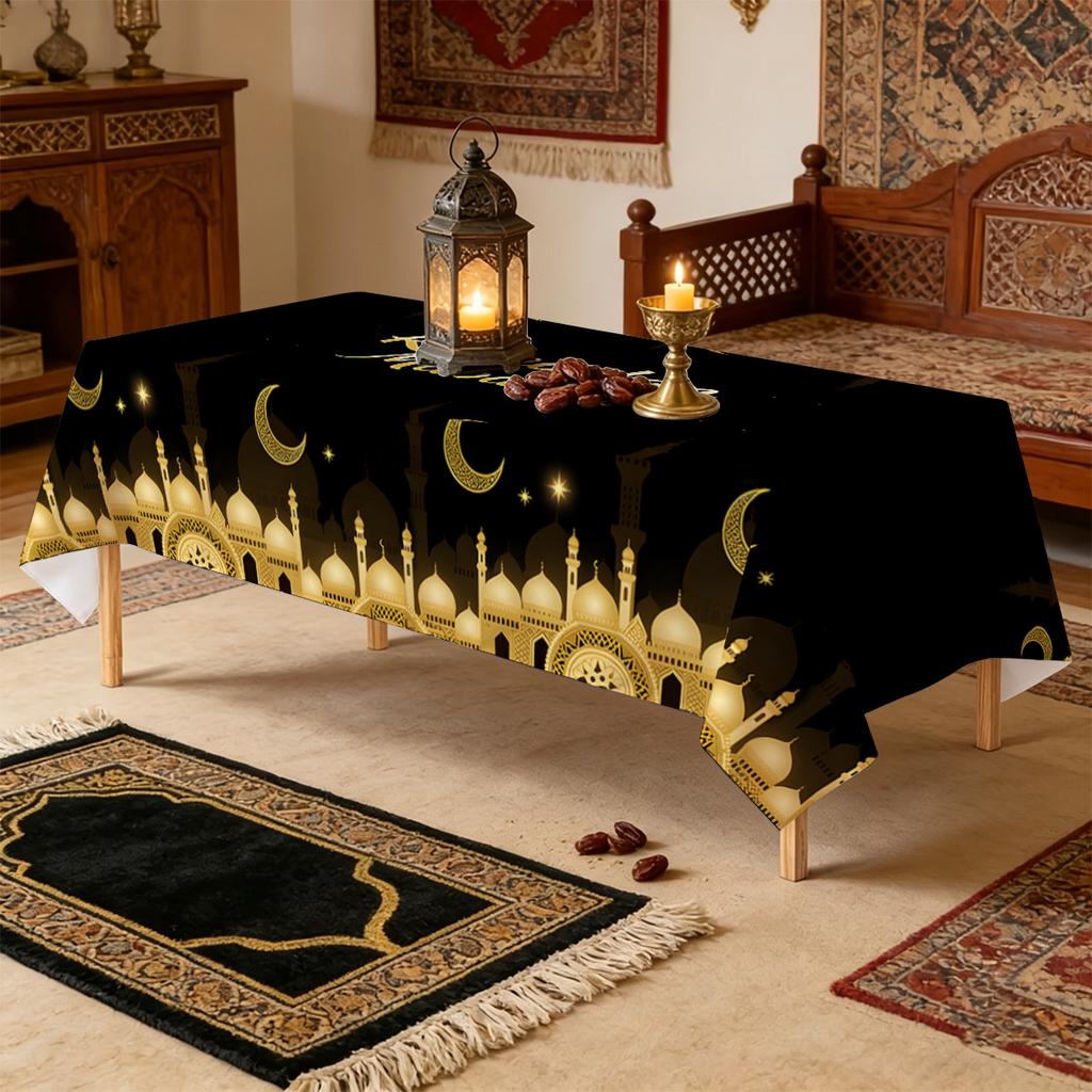 New Year Tablecloth Waterproof Oil Proof Night Sky Star Moon Pattern Dining Table Cover Elegant Winter Home Kitchen Party Decor