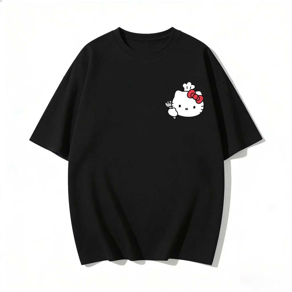 2026 New Summer HelloKitty Cute Graphic Tee Casual Short Sleeve Cotton Top for Women Girls Kawaii Cartoon Print Streetwear