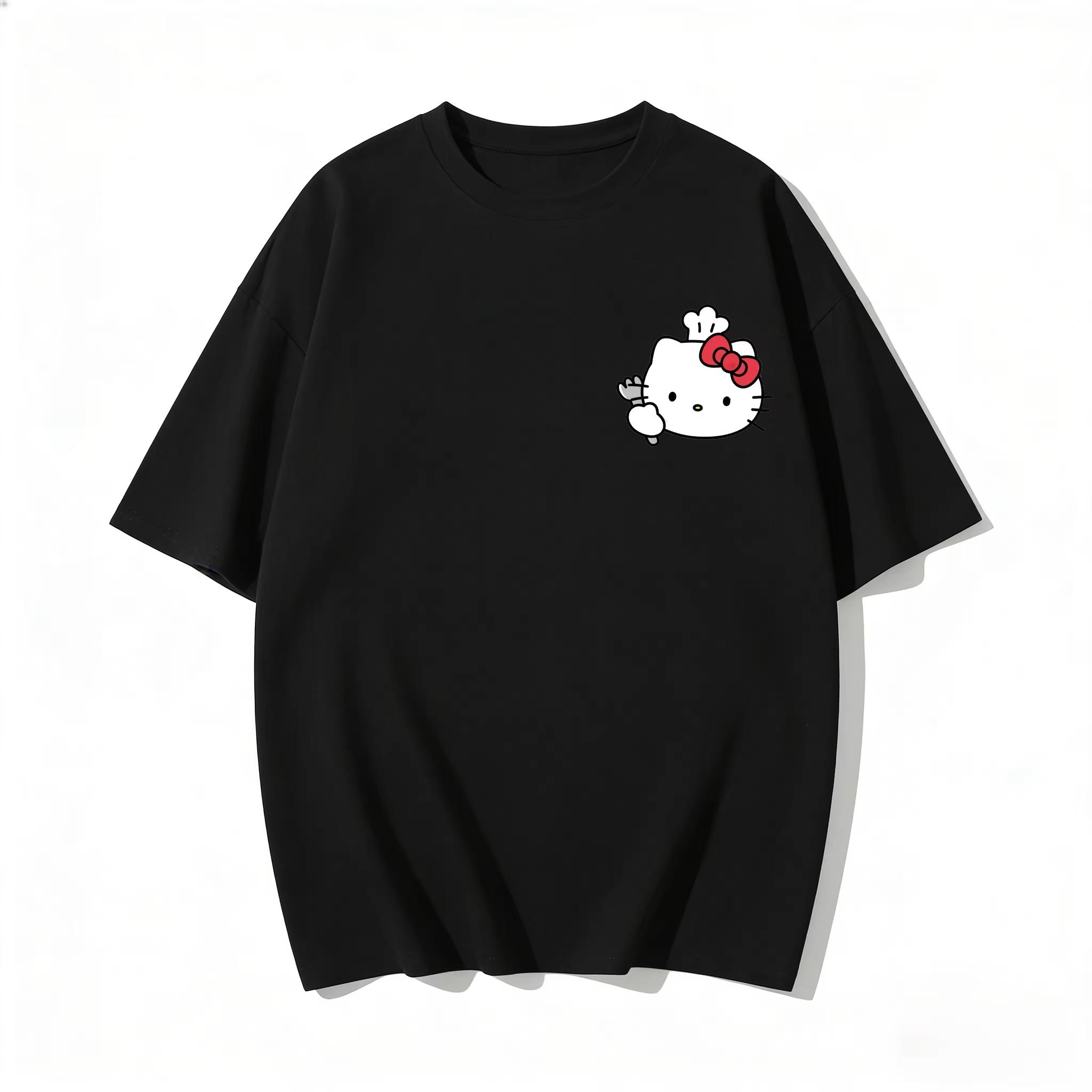 

2026 new Summer HelloKitty Cute Graphic Tee Casual Short Sleeve Cotton Top for Women Girls Kawaii Cartoon Print Streetwear S