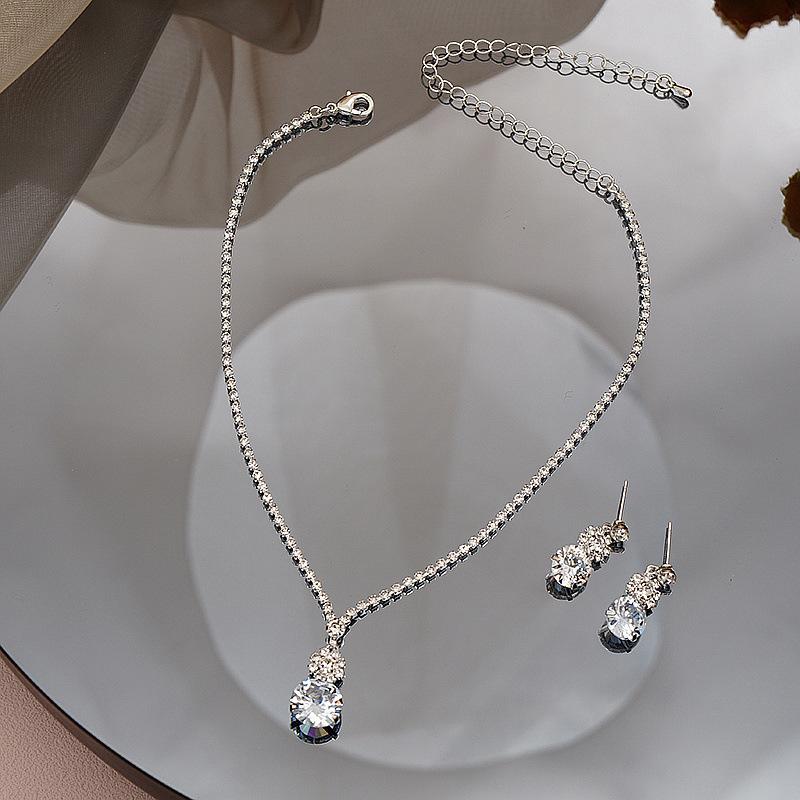3PC Women's Fashion Geometric Round Necklace Earrings Zircon Set Suitable for Wedding, Party, Festival Gifts-4251
