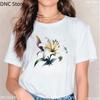 Watercolor Tulip, Lotus Lily Graphic Print T Shirt Women Casual Style Female T-Shirt Summer Fashion 00s Girls Tshirt White Tops