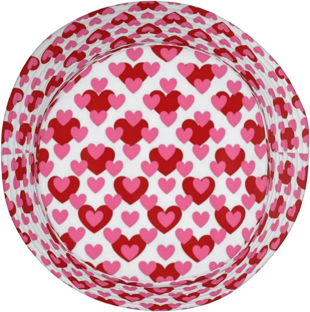 Cute Love Hearts Pattern Bucket Hat Summer Travel Beach Sun Hats Outdoor Hearts Cap For Women Men 011