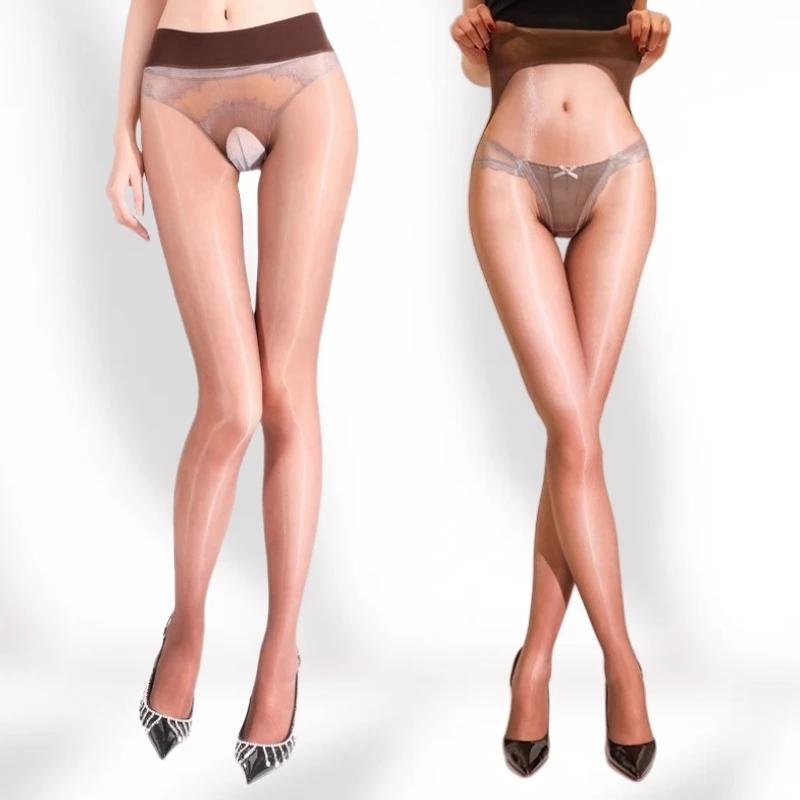 Sexy Women Seamless Deep Crotch Foot Shaped Pantyhose 3D Shiny Transparent Ultrathin Breathable Stocking Ol Ootd Summer Fashion