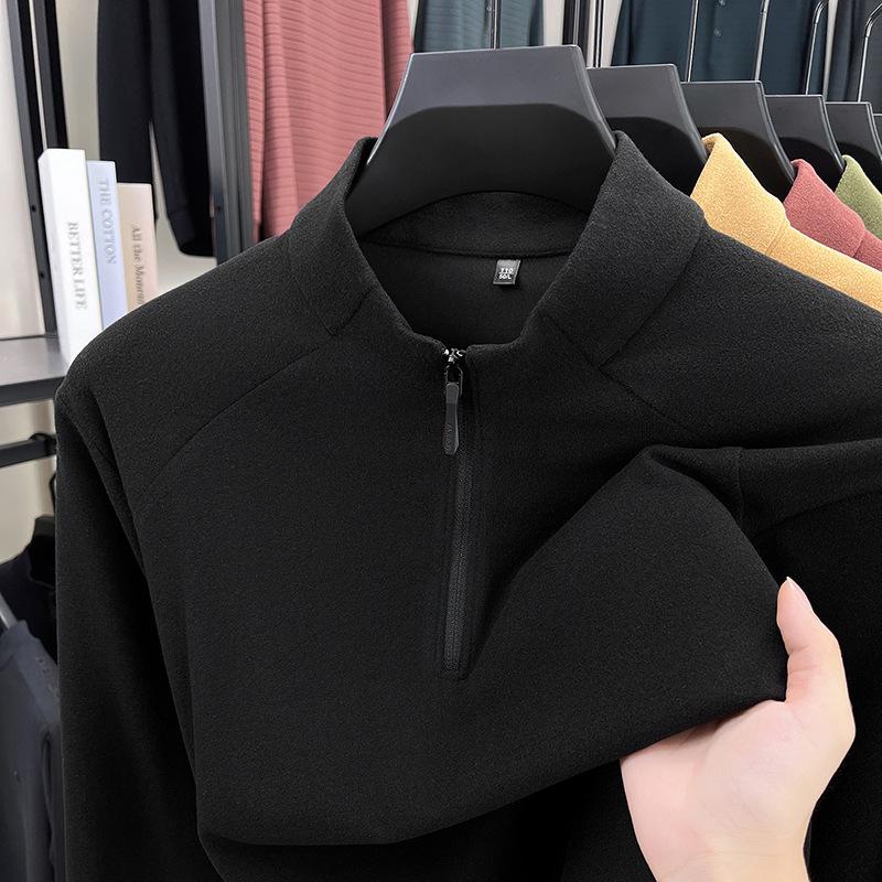 Men's Thick German Velvet Warm Half-Zip Stand Collar Sweatshirt - Solid Color Autumn/Winter