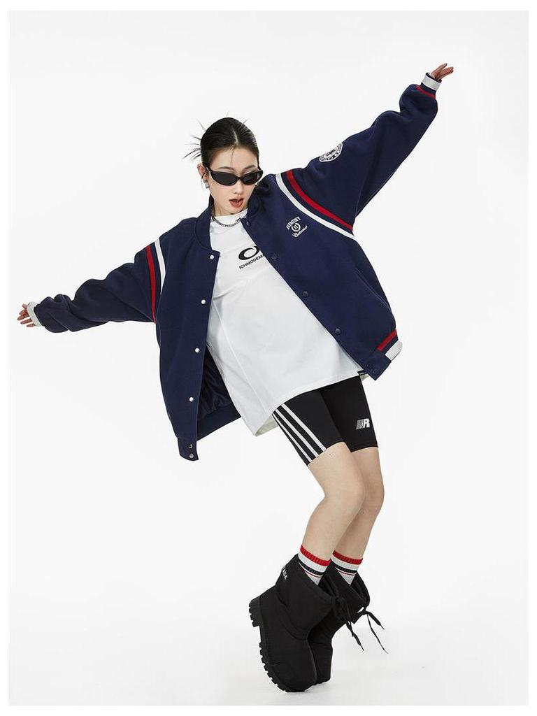 ICH MODE Women's Retro Color Block Baseball Jacket - Spring 2025 Collection