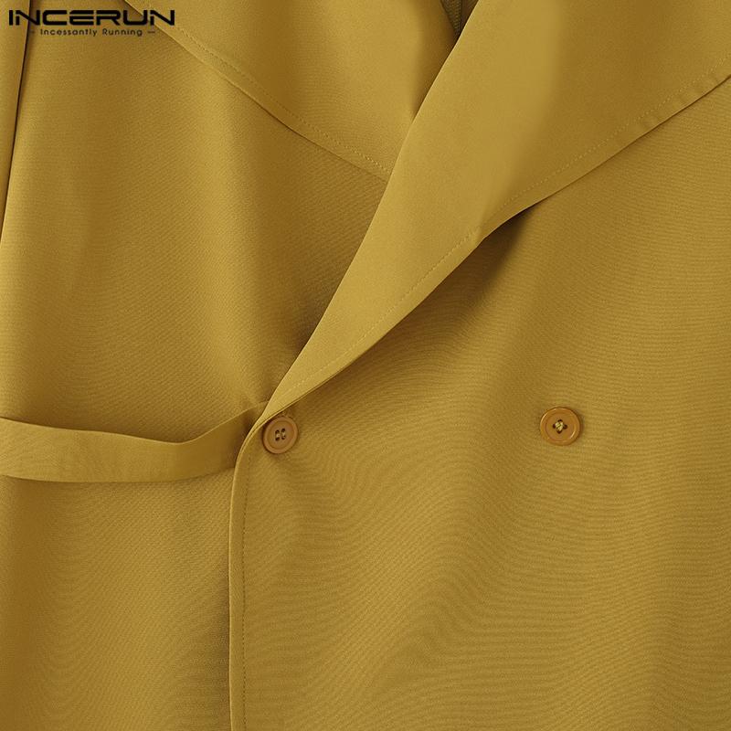 INCERUN Casacos Blazer Masculinos Oversized Gola Lapela Manga Comprida Botões Laterais Casual Solto Fino