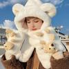Cute Bear Ear Women Beanies Cap Thickened Plush Integrated Cap Scarf Hat Scarf Gloves Set  Outdoor