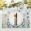 Watercolor Floral Placemats Set of 4 Blue Yellow Poppy Flowers Washable Non-Slip Heat Resistant 12×18 Inch Spring Summer Seasonal Linen Fabric Table M