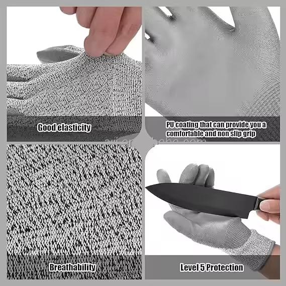 CE Level 5 Anti-Cut Gloves with HPPE Cut-Proof Technology Work Safety Protection Glove