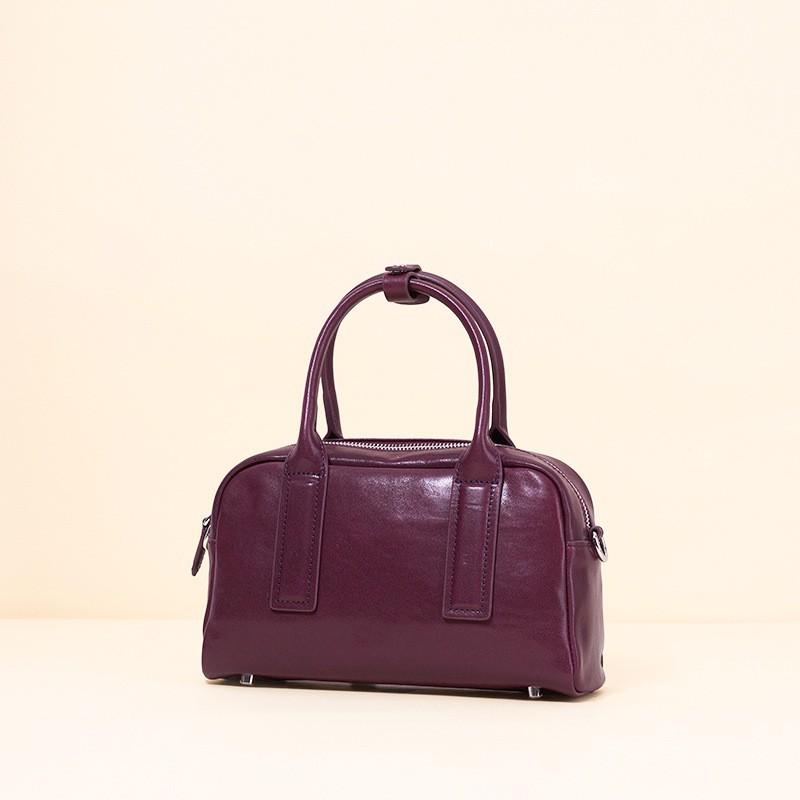 Genuine Leather Women's Bag New Bowling Cross-border Crystal Vegetable Tanned Cowhide Boston All-match Portable Cross-body
