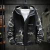Men Hoodie Jacket Camouflage Patchwork Loose Windbreaker Spring Autumn Washable Zipper Outwear Streetwear