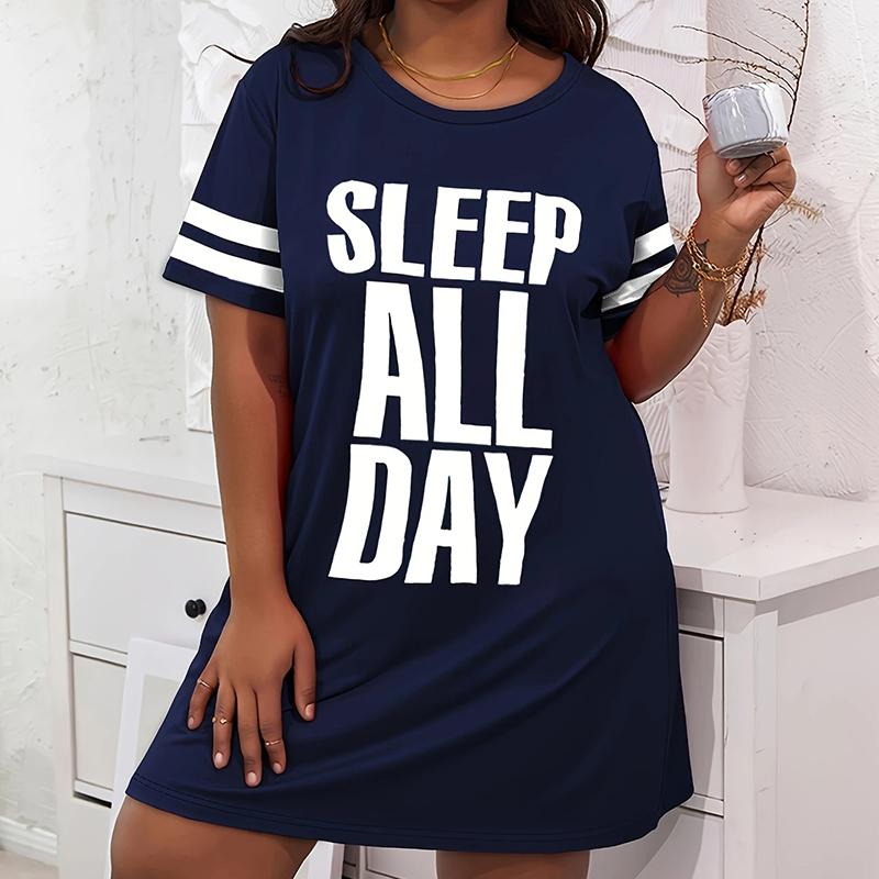 

Модное женское свободное платье-трапеция с принтом монограммы и коротким рукавом с круглым вырезом и принтом листьев 8XL синий