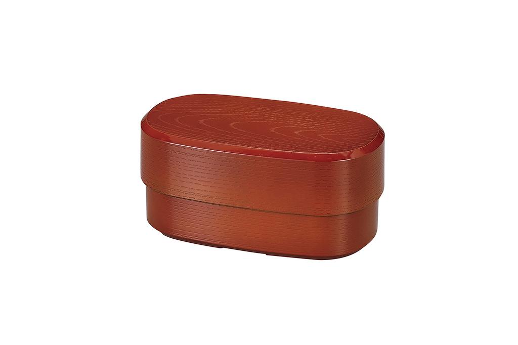 Tatsumiya Bento Oval Wood Grain Shunkei Brown Men's Two-Tiered Box, (900ml), Flavor, 301700,