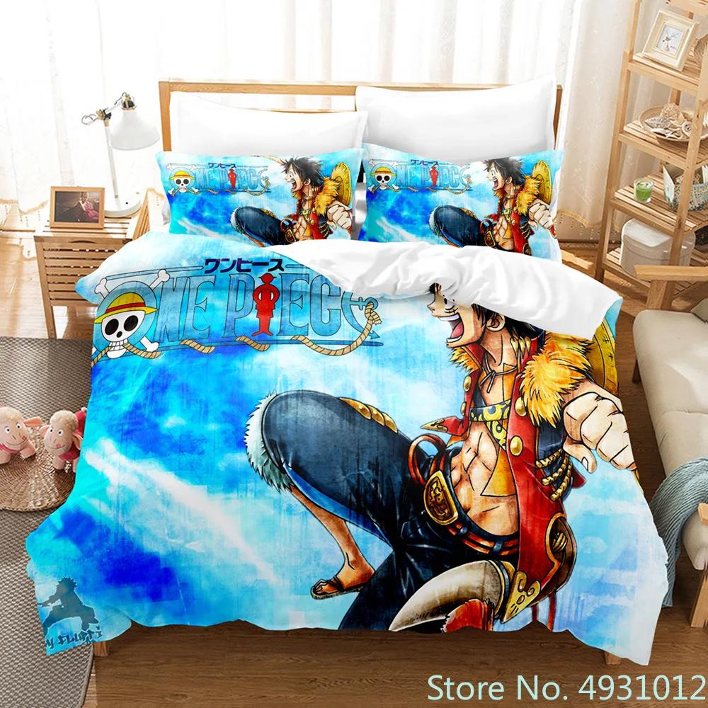 One Piece Luffy Boy 3pcs Bedding Set Pillowcase Anime Bedclothes Cartoon 3D Printed Kids Adult Child Boys Quilt Duvet Cover Gift