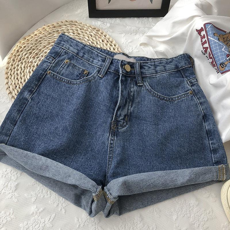 Classic and Minimalist Fashion Versatile Rolled Edge Female Summer Outside Wear Thin High Waist Casual Loose Wide Leg Denim Shorts Individuality