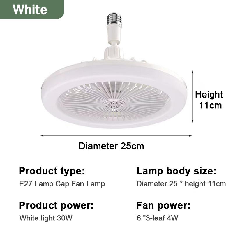 2 в 1 Безступенчатое затемнение Патрон E27 Вентиляторная лампа Электрический потолочный вентилятор Свет Бытовой 360° Поворотная головка Винтовой вентилятор-лампа WHITE