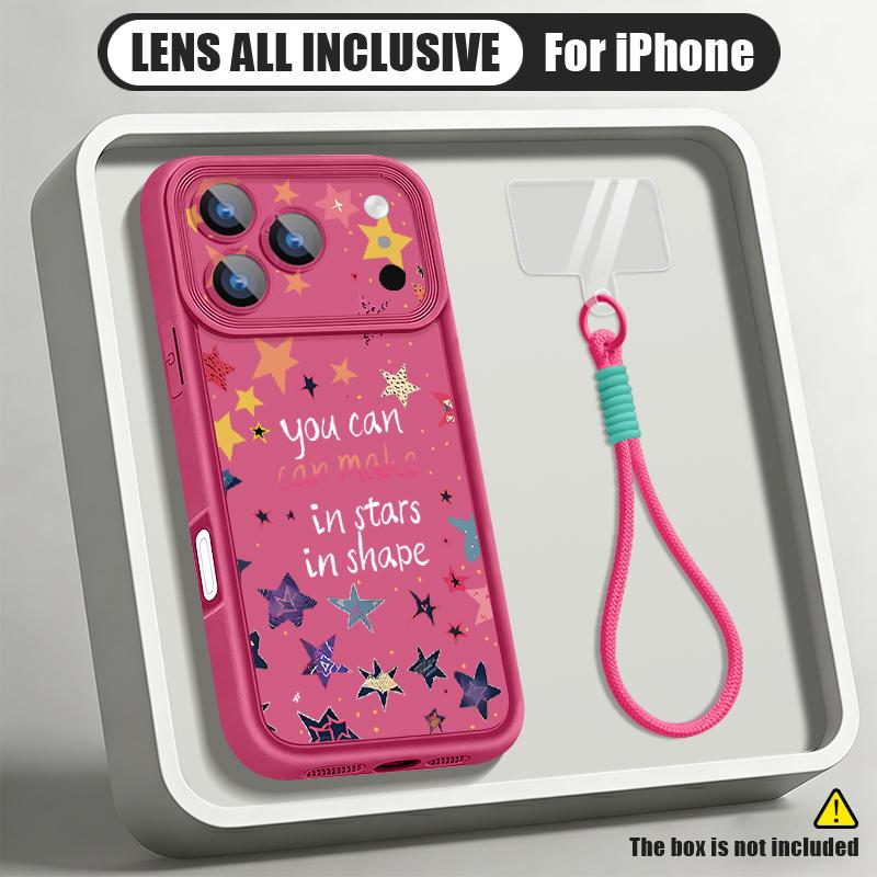 Colorful Stars Print Lanyard Case For iPhone 18 Pro Max Shockproof Bumper Soft Silicone Cover For iPhone 17 16 15 14 13 Pro Max 17E