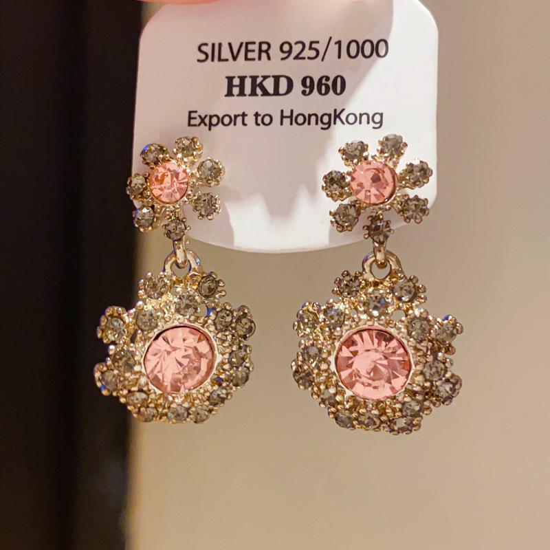 Retro Silver Needle Zircon Glass Water Drop Earrings Court Temperament Stud Earrings Personality Trend Versatile Earrings Women