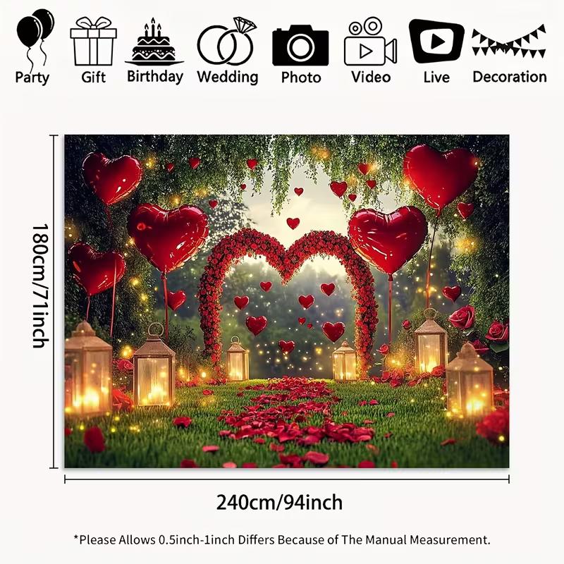 

2D Dreamy Valentine s Backdrop, Rose Arch and Lantern Party Background Cloth 47.2x31.5inch/120*80cm