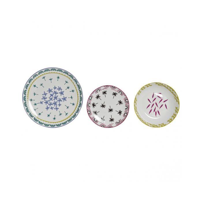 Service de Vaisselle - DKD Home Decor - Africain - Porcelaine - 18 pièces - Compatible lave-vaisselle