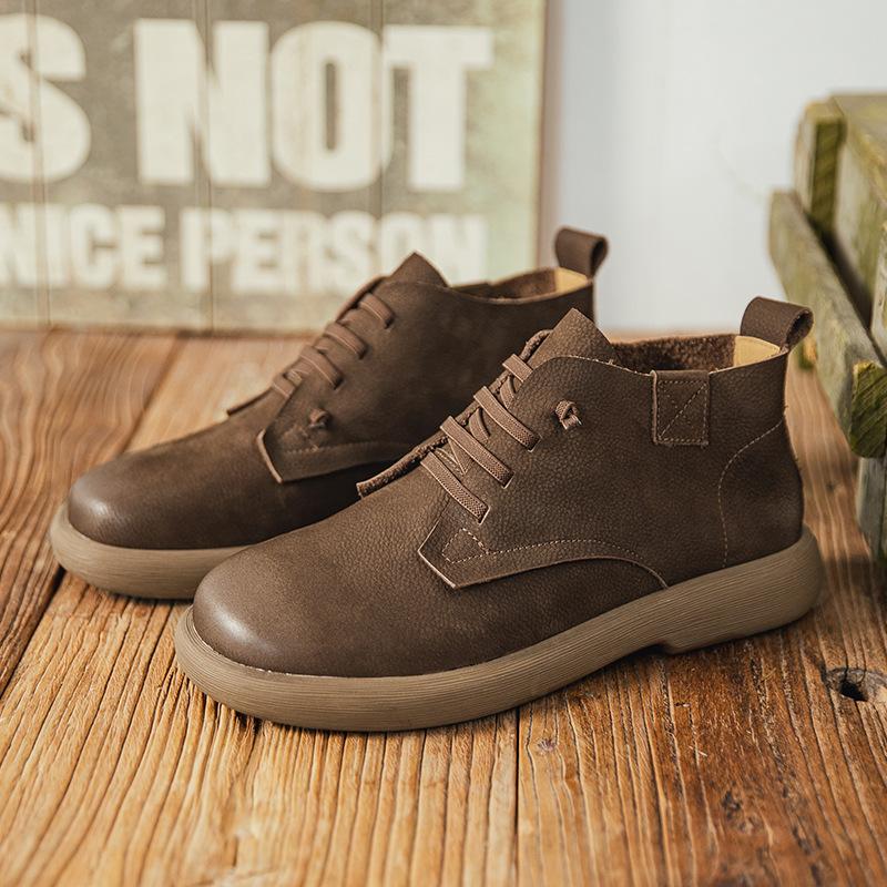 Retro Literary Leather Casual Short Boots Velvet Autumn and Winter New Martin Boots Thermal Cotton Boots Top Layer Cowhide Boots Tide