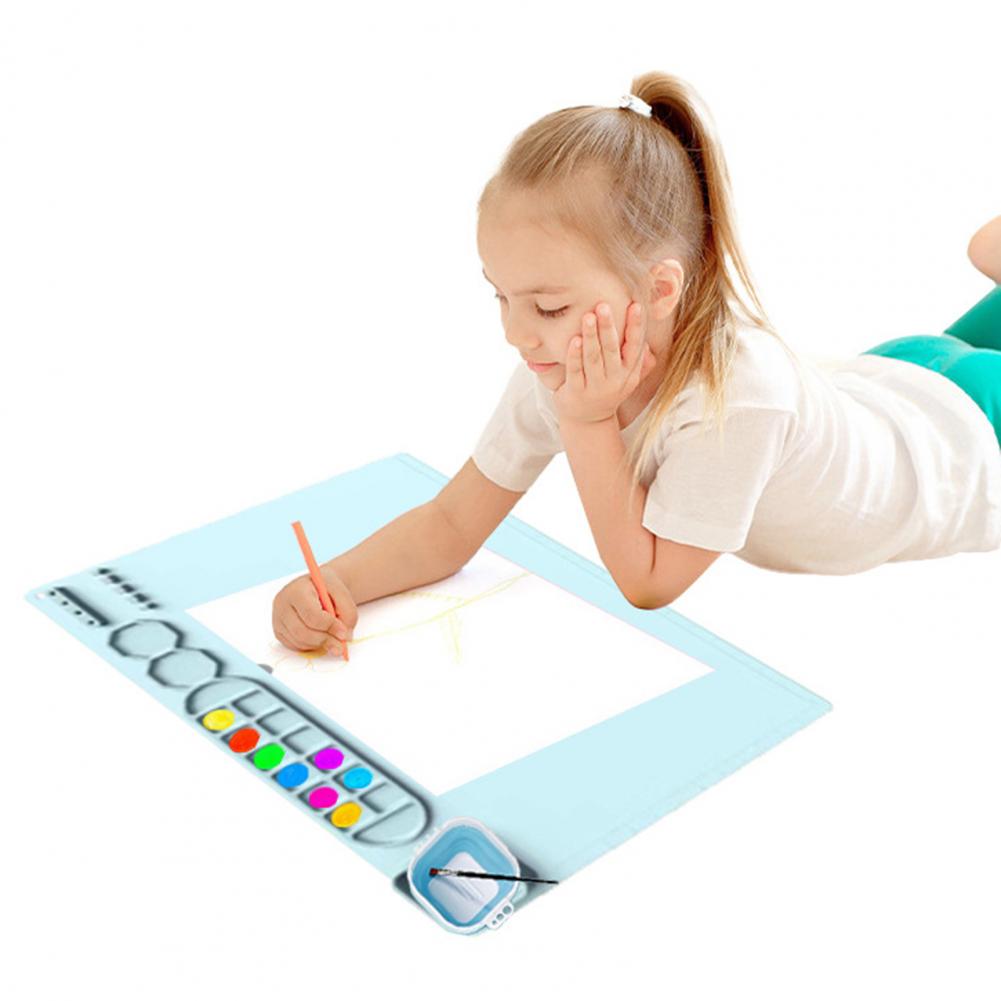 Drawing Mat Silicone Painting Mat with Cup Non-Stick Art Mat with Brush Cleaner Pen Holder DIY Clay Art Palette