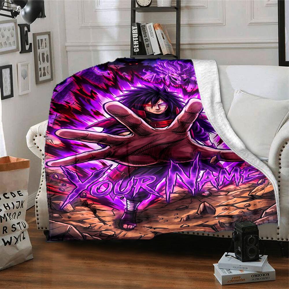 Naruto Character Customize Your Name Blanket Throw Customizable Blanket Soft & Cozy Suitable for Living Room Office Chair Seaside Bedding