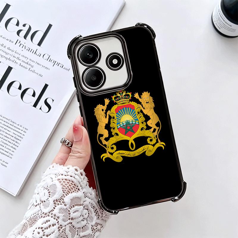 Morocco Flag Plating Phone Case For Xiaomi Redmi Note 14 15 Pro Plus 13 12 11 11S 11T 10 9S 9 5G Anti-Fall Airabag Cover
