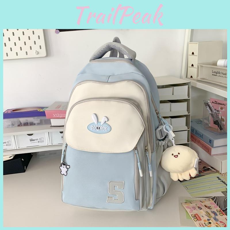 Color Simple Blocked Letter Rabbit Ear Decoration Student Backpack Casual