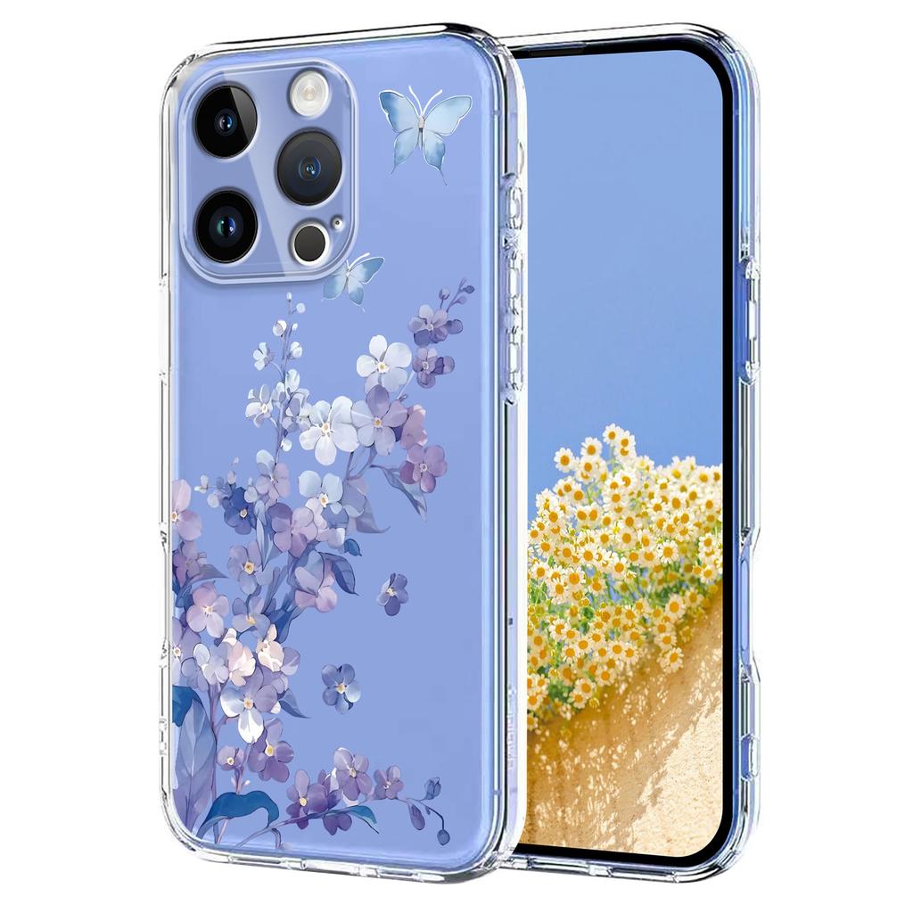 For iPhone 15 Pro Max Case Butterfly Floral Pattern Printing TPU Phone Back Cover