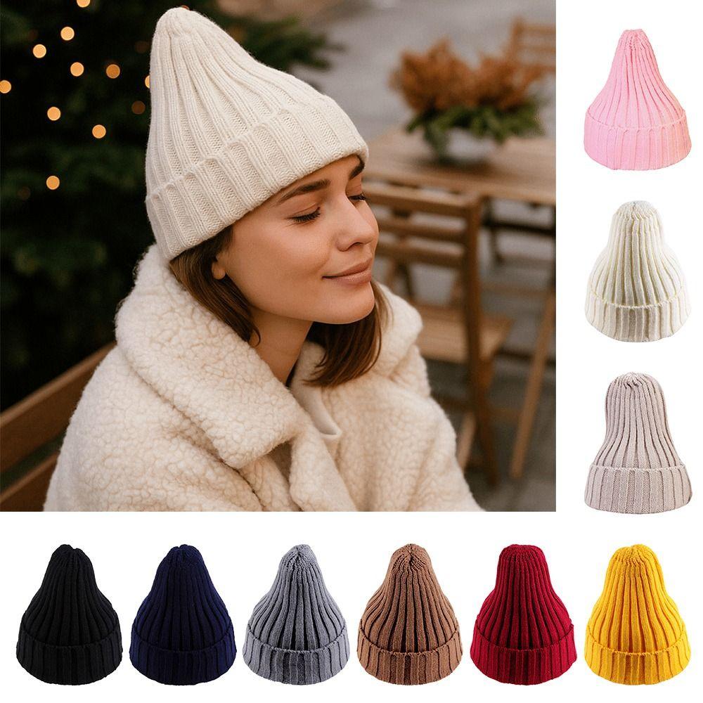 New Warm Beanie Soft Solid Color Knitted Hat Knitted Skullies Autumn Winter