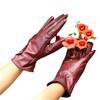 Autumn and Winter Women's PU Leather Gloves Gloves Lace Warm Plus Velvet Cold Proof Riding Touch Screen Gloves Winter