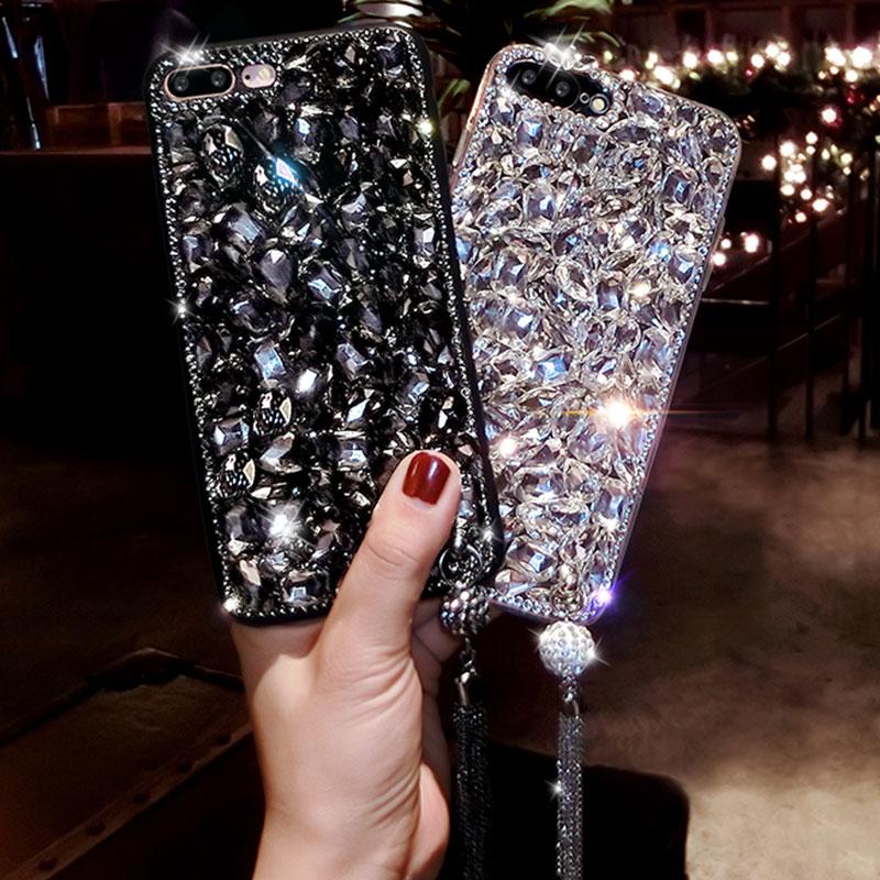 Bling Jewelled Diamond Pendant Case For Samsung Z Flip 4 Z Fold 4 S23 S22 S21 Ultra A13 A23 A33 A53 A12 A22 A32 A52/iphone 14 13 12 11/Redmi 10 9 9A 9