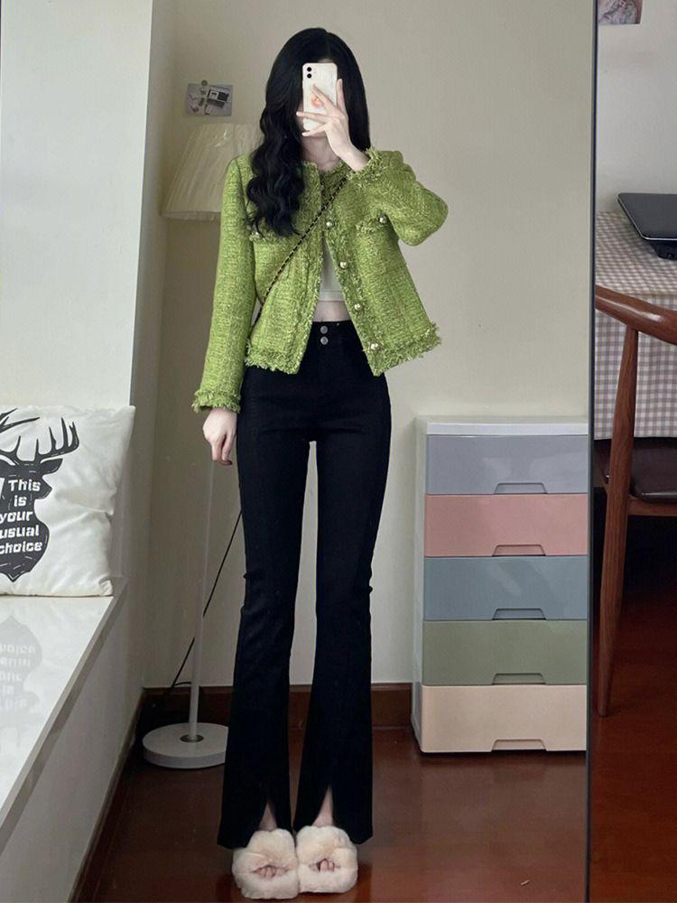 Spring 2025 Green Short Jacket | Celebrity-Inspired French Korean Style for Women