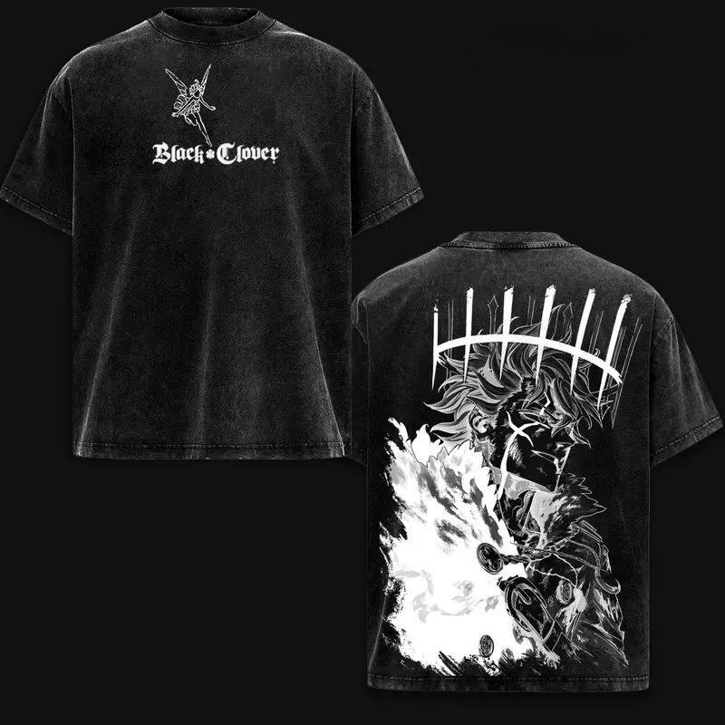 Black Clover Yuno Graphic Tshirt Men Women Oversized Clothing Short Sleeve Cotton T-shirts Washed Tee Harajuku Male T Shirt