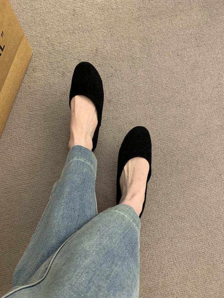 French inner height increase yellow small single shoes 2025 new autumn new flat-soled ballet ladyshoes soft-soled grandma shoes