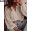Moda dame ocazional primăvară toamnă imprimeu culoare uni mâneci lungi cu decolteu în V bluze și cămăși