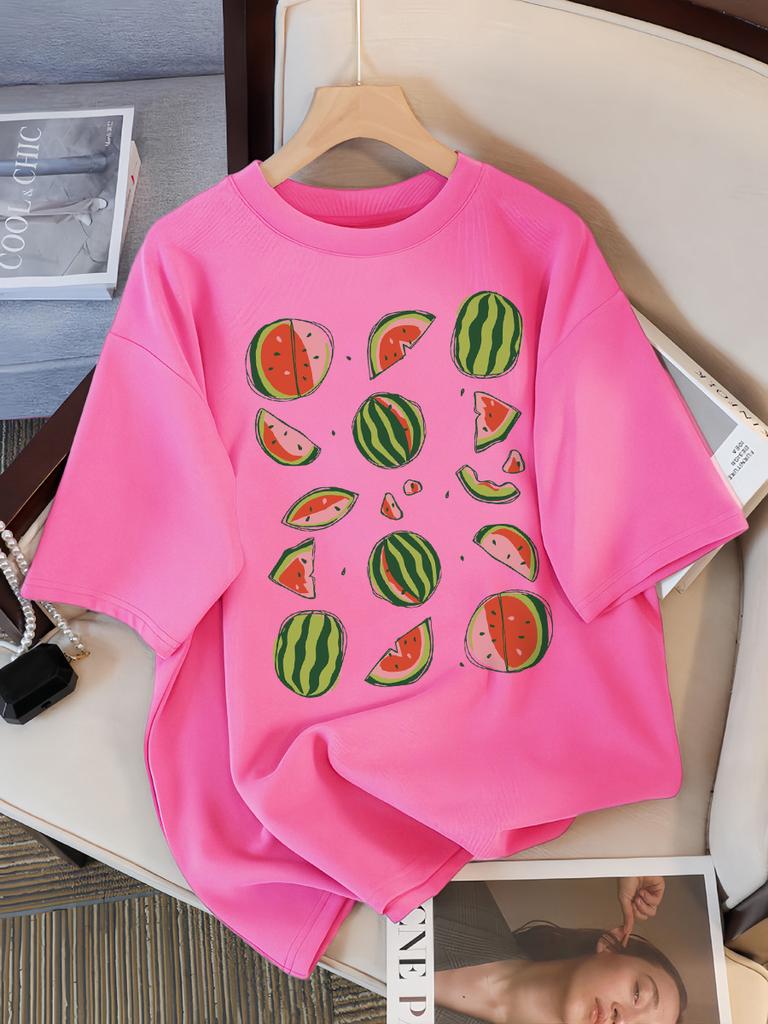 Delicious Watermelon Cut Open Print T-Shirt Women Cotton Street T Shirts O-Neck Oversize Clothes Casual Summer Short Sleeve