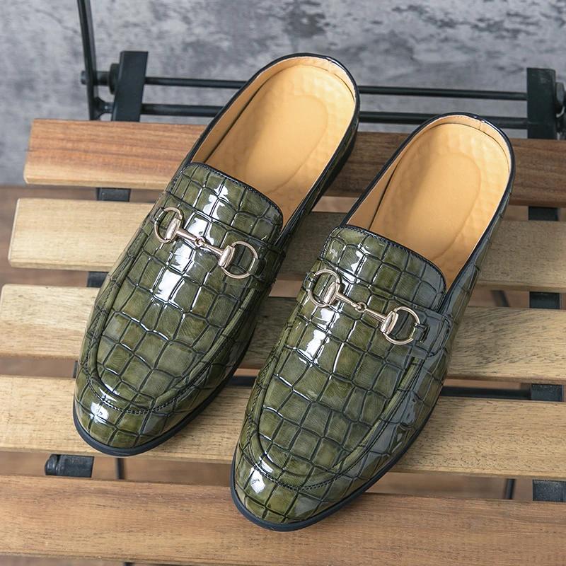 Fashion New Black Summer Men's Sandals Brown Stone Pattern Slip-On Round Toe Loafers Handmade Men Shoes Size 38-47
